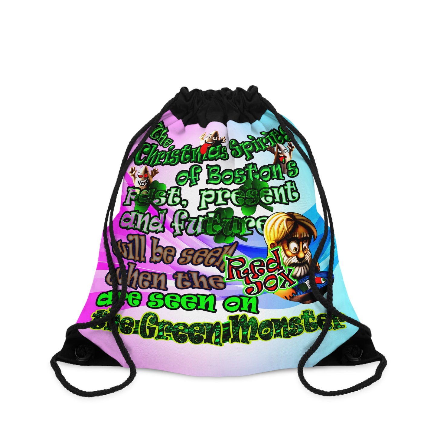 christmas spirits of boston - Drawstring Bag (light blue-pink wave)