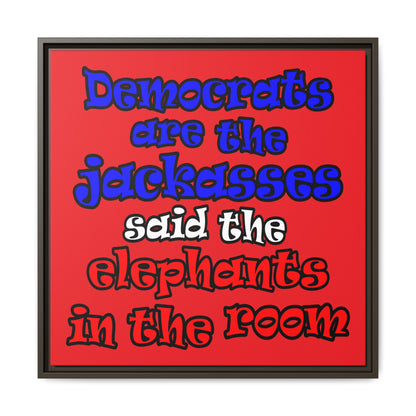 donkeys and elephants - framed canvas art (red)
