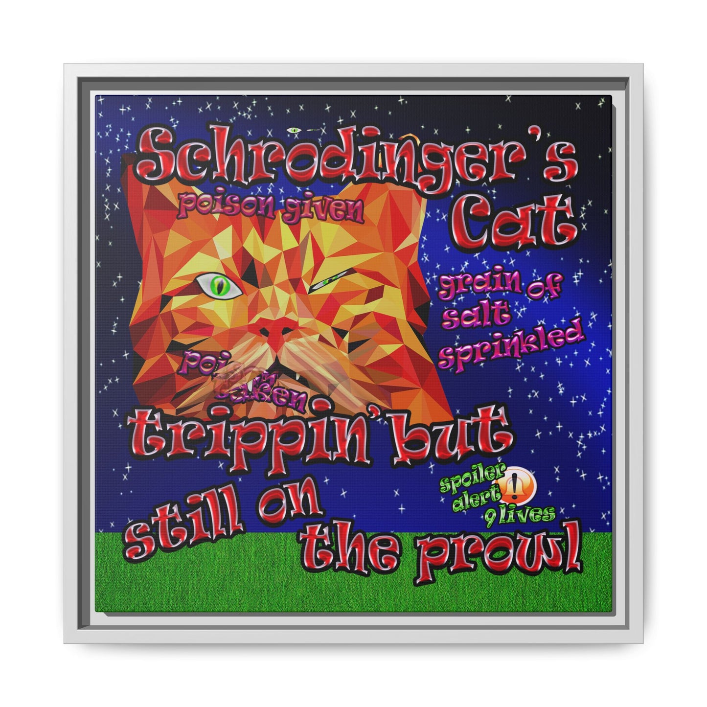 schrodinger's cat - framed canvas art ('snoops' background)