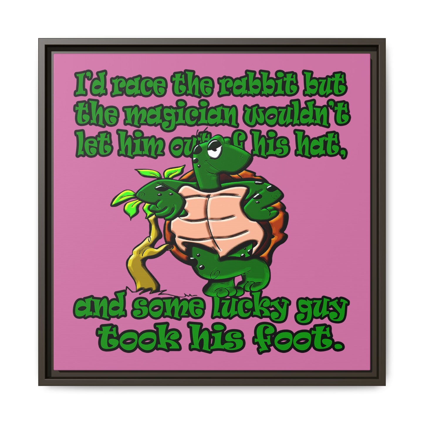 turtle race - framed canvas art (light pink)