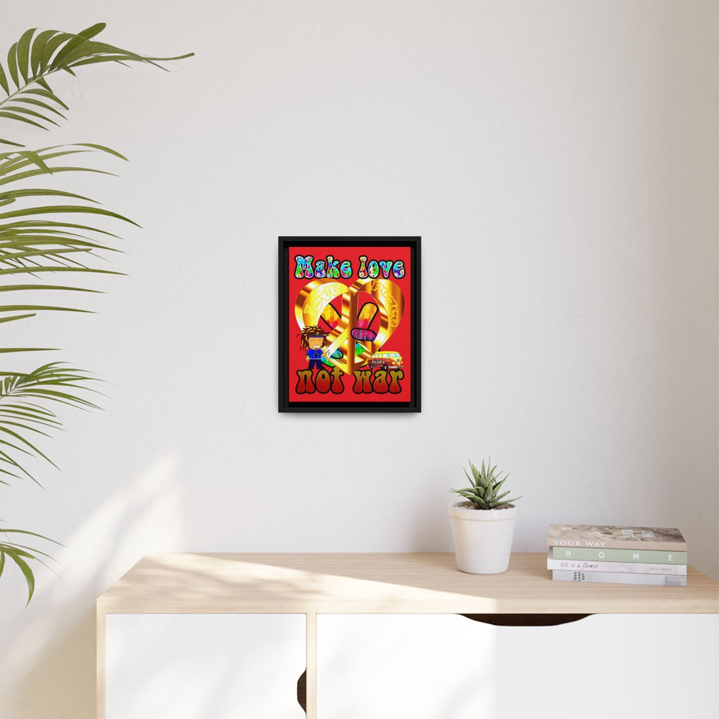 love peace - framed canvas art (red)