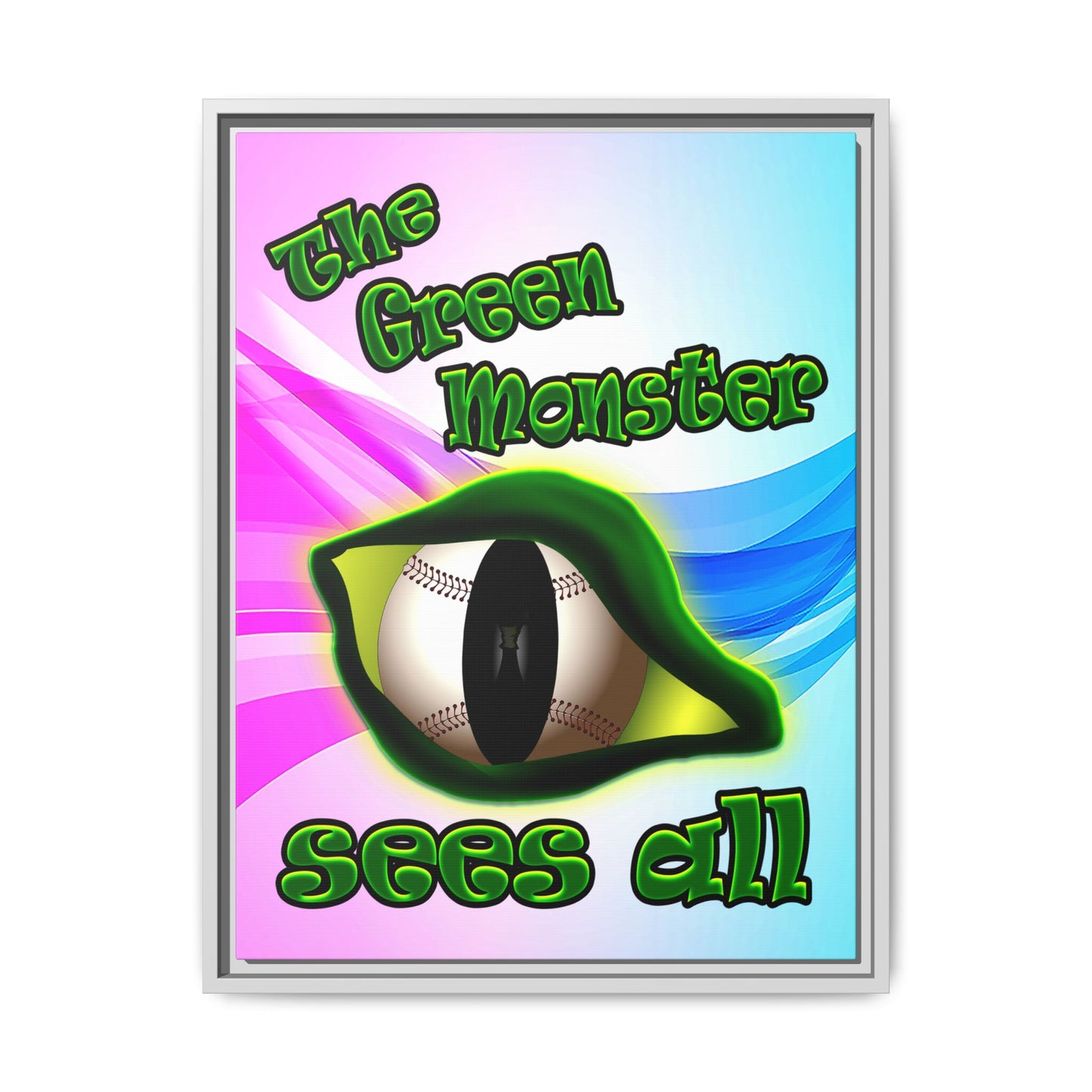 green monster - framed canvas art (light blue-pink wave)