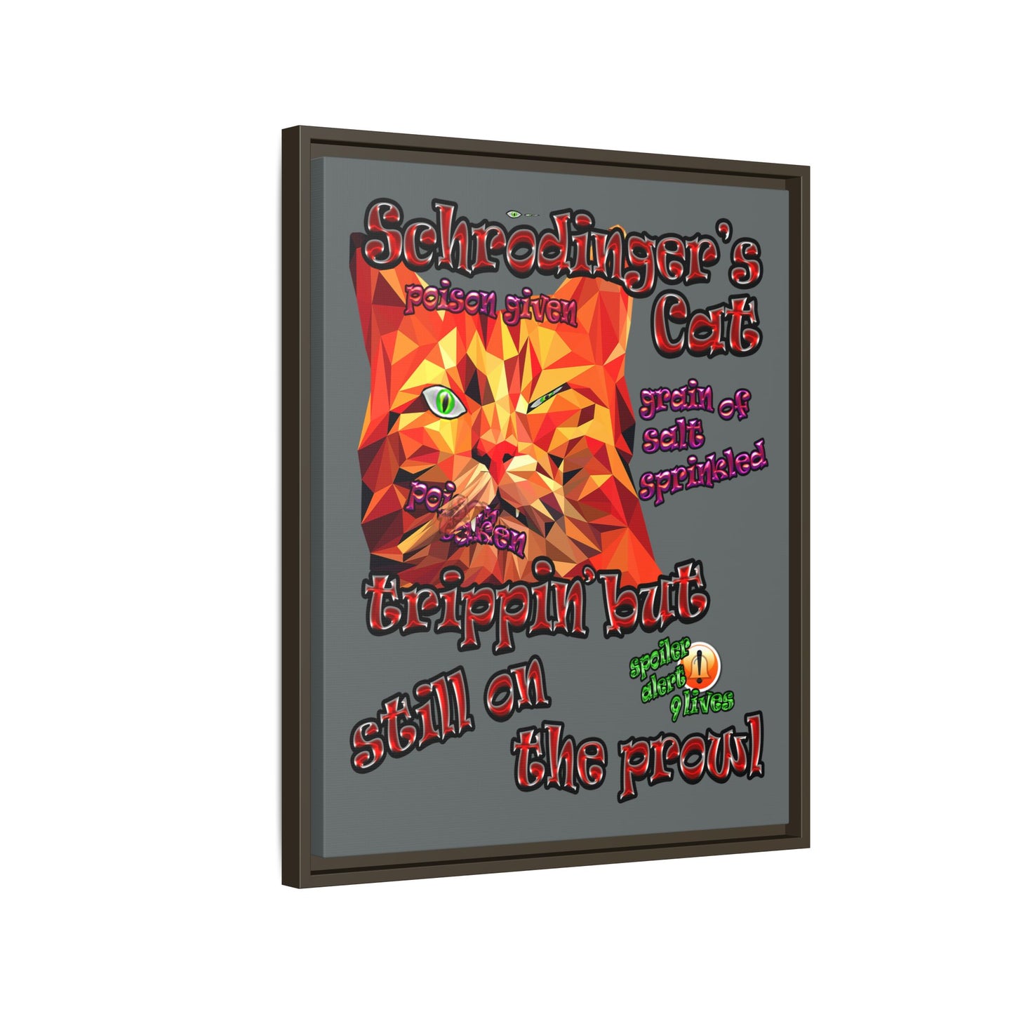 schrodinger's cat - framed canvas art (dark grey)
