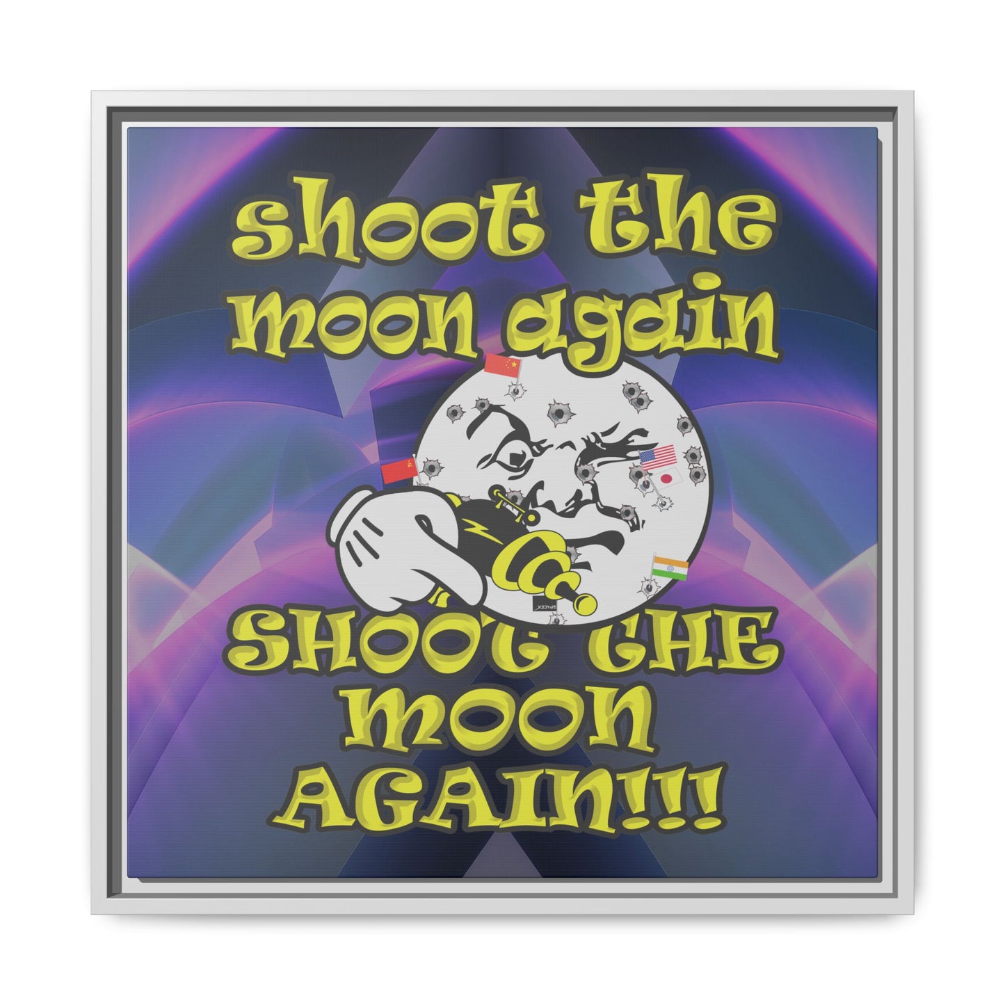 shoot the moon again - framed canvas art (grey-pink wave)