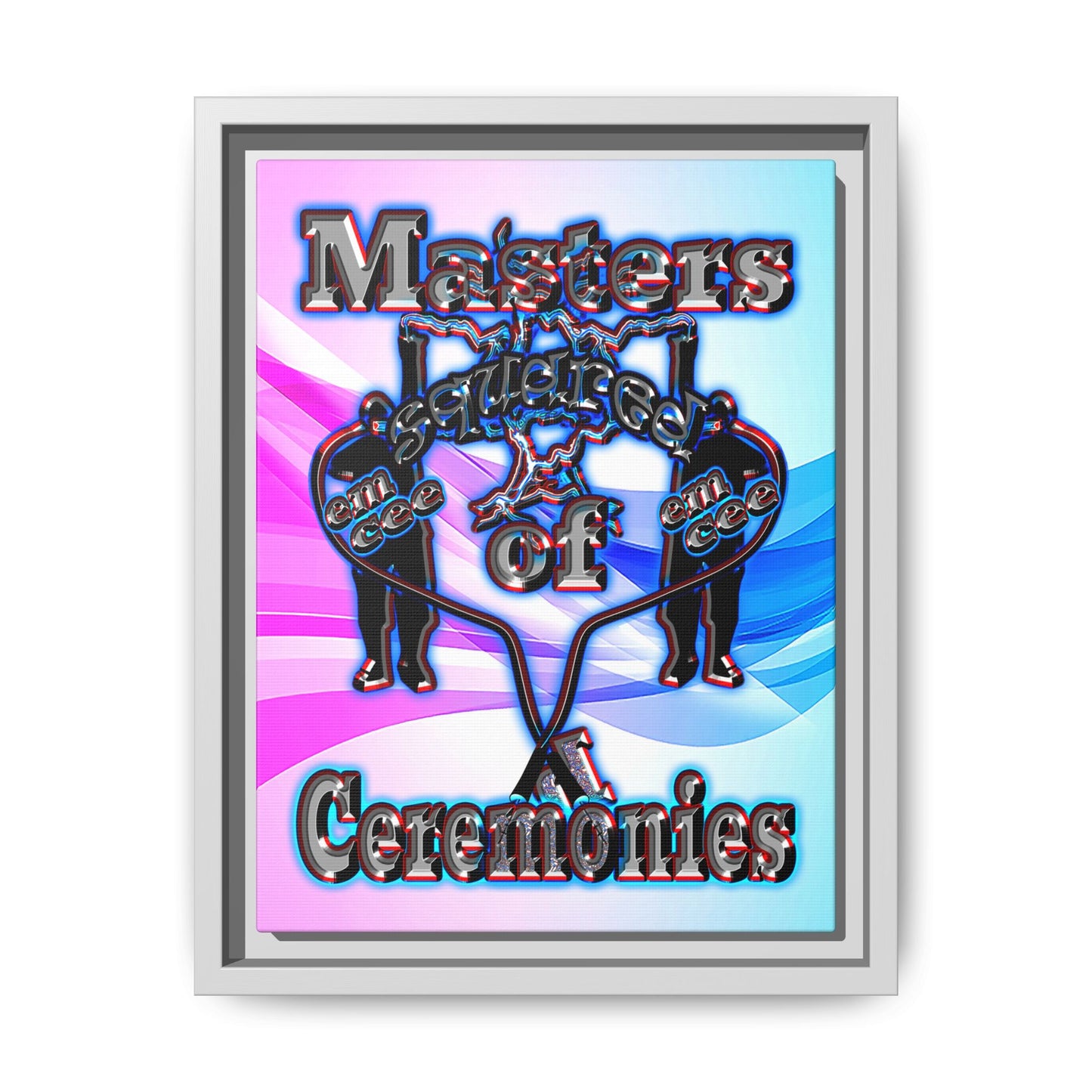 em cee squared - framed canvas art (light blue-pink wave)