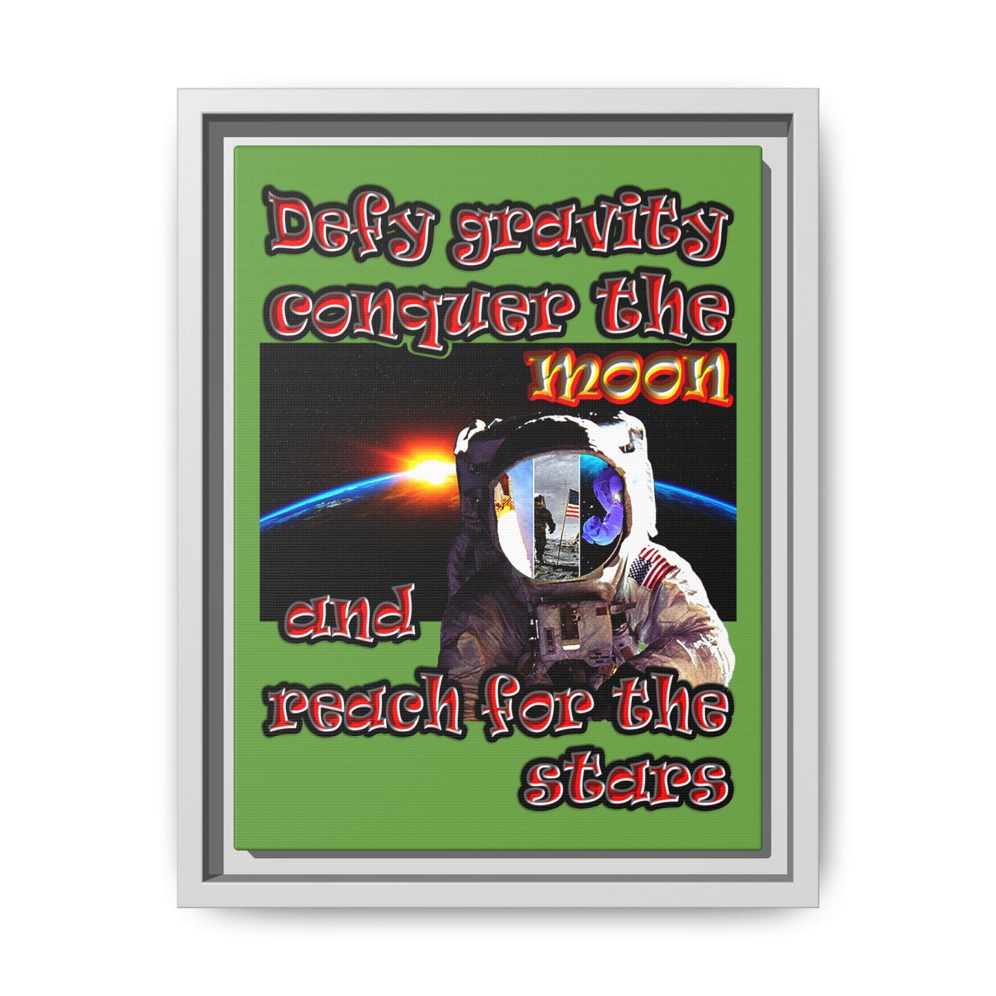 defy conquer reach - framed canvas art (green)