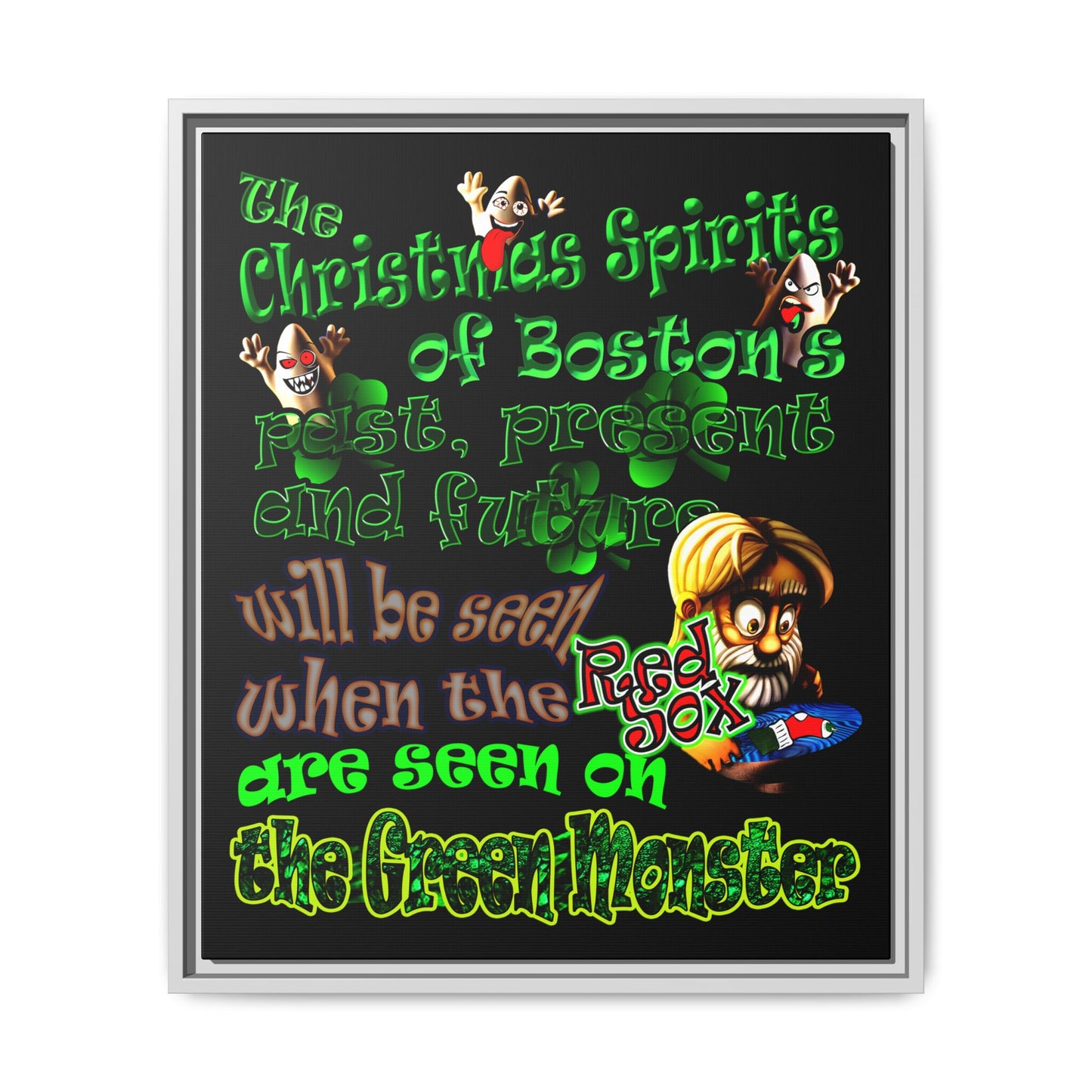 christmas spirits of boston - framed canvas art (black)