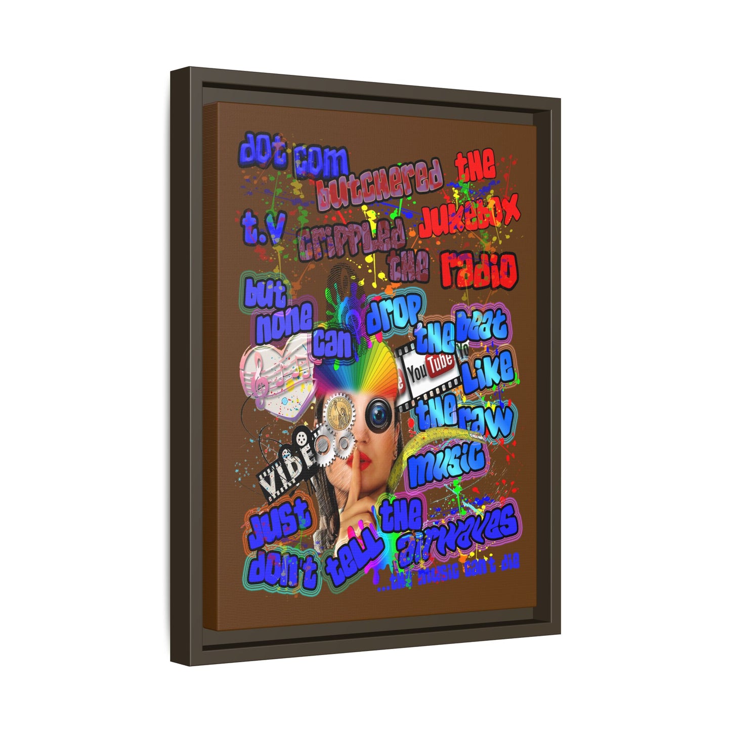 drop the beat - framed canvas art (brown)