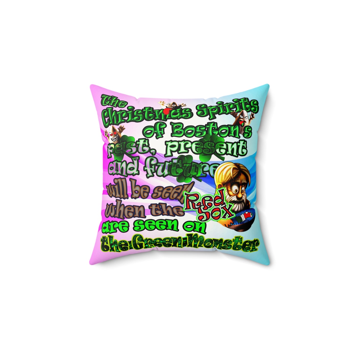 christmas spirits of boston - Faux Suede Square Pillow - (light blue-pink wave)