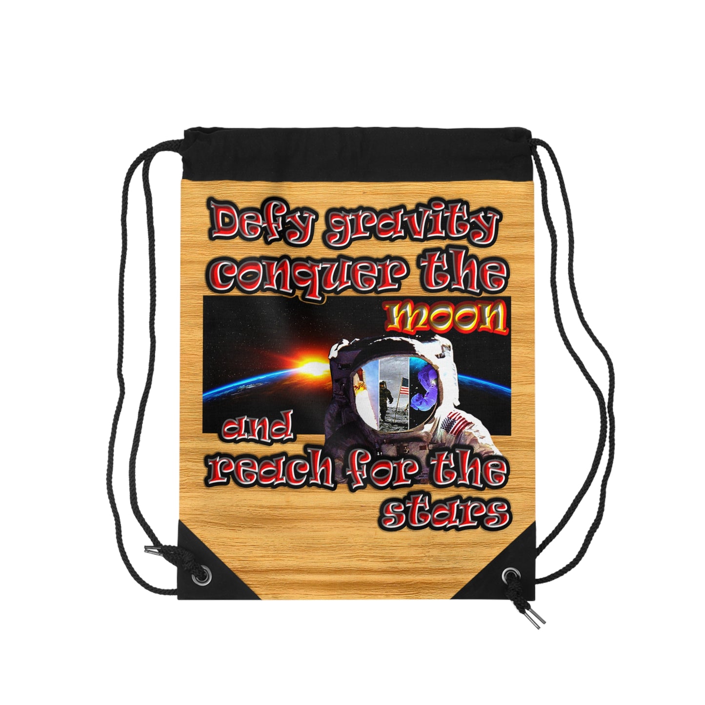 defy conquer reach - Drawstring Bag (butterscotch wood finish)