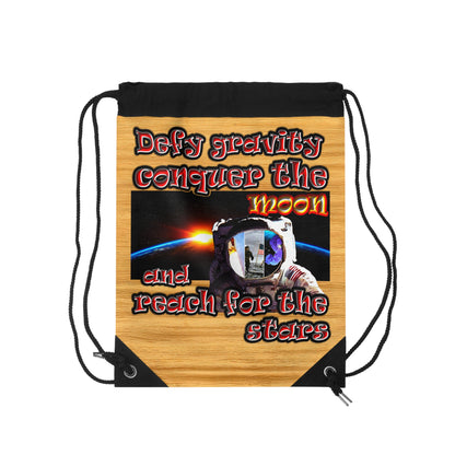 defy conquer reach - Drawstring Bag (butterscotch wood finish)
