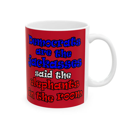 donkeys and elephants - White Mug (dark red)