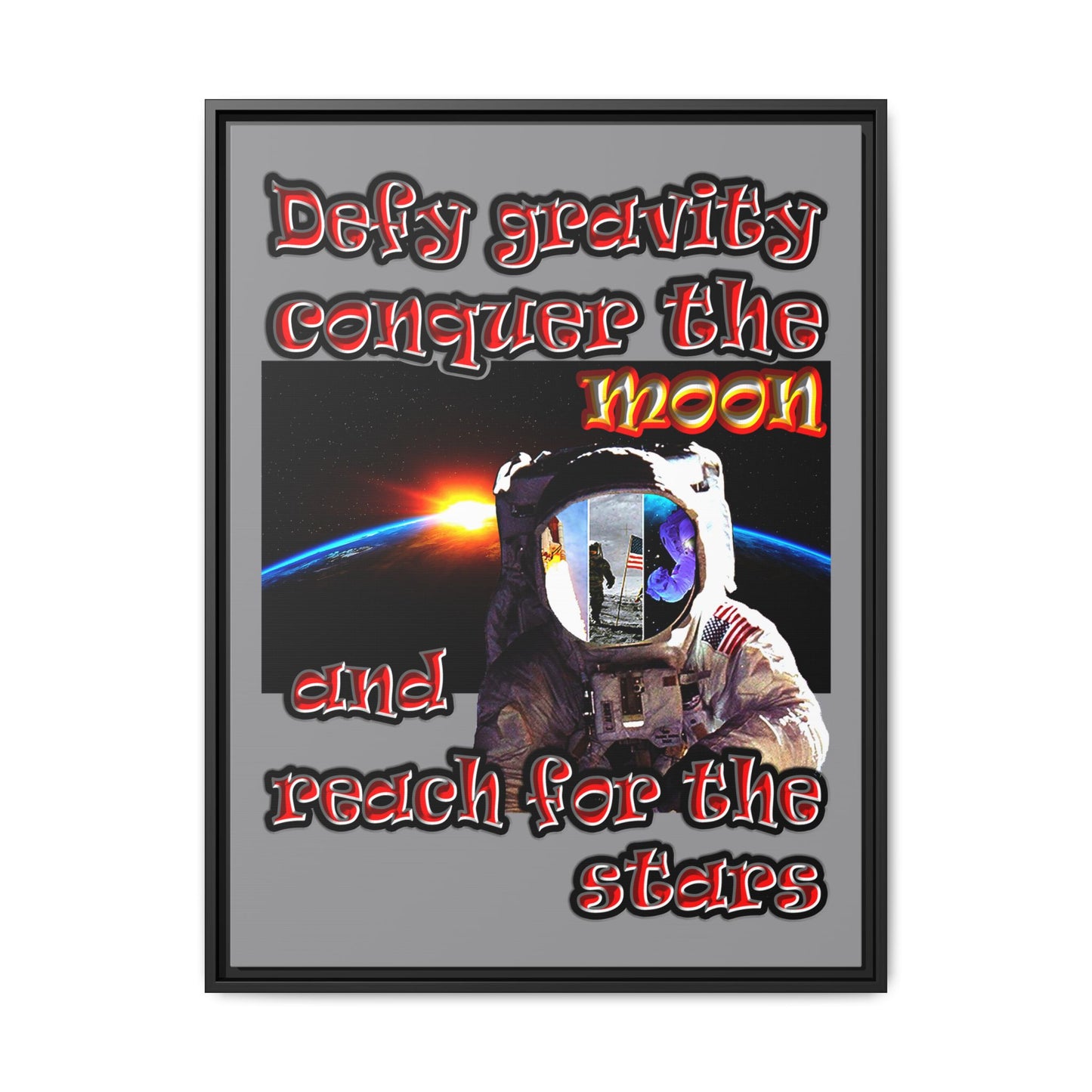 defy conquer reach - framed canvas art (grey)
