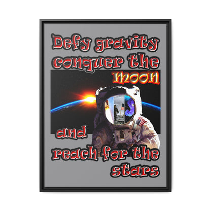 defy conquer reach - framed canvas art (grey)