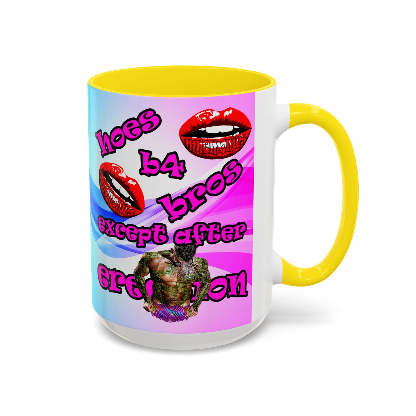 hoes b4 bros - Accent Mug (light blue-pink wave)