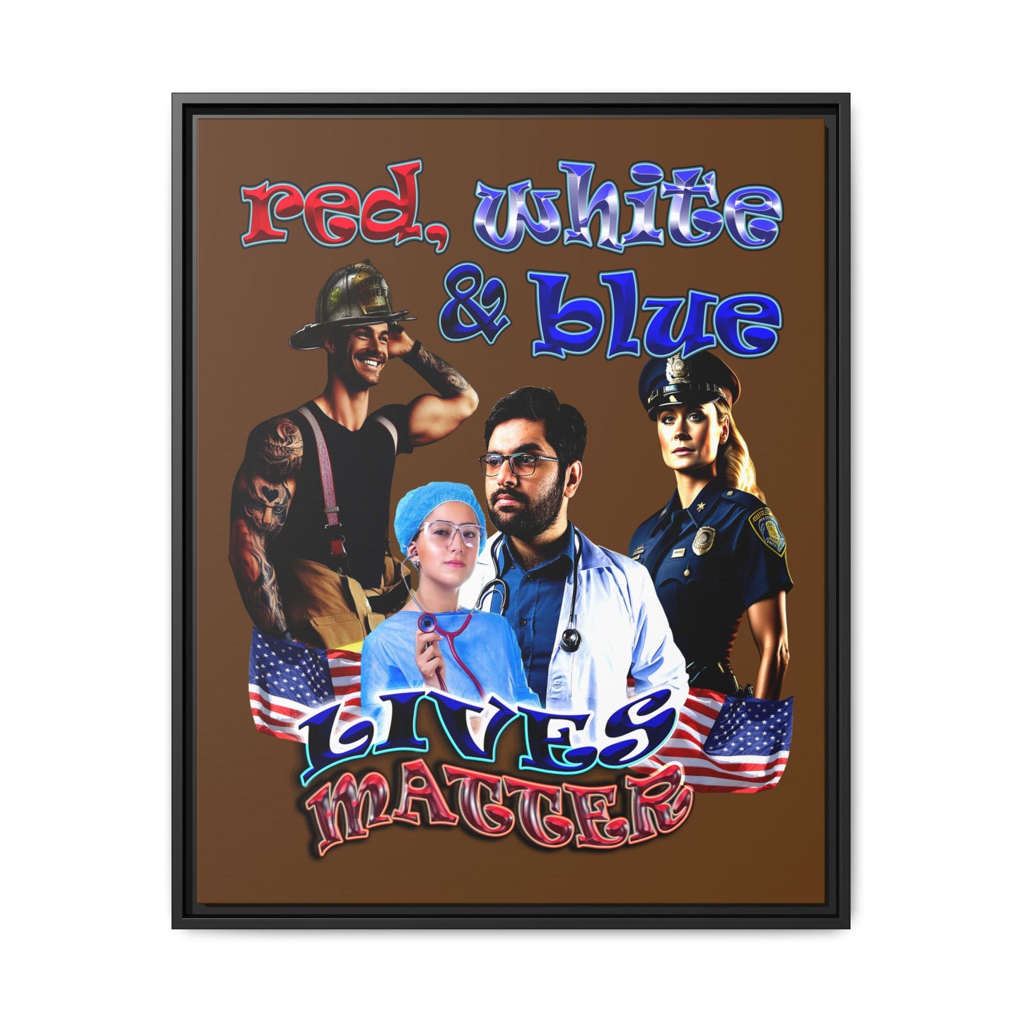 rw&b lives matter - framed canvas art (brown)