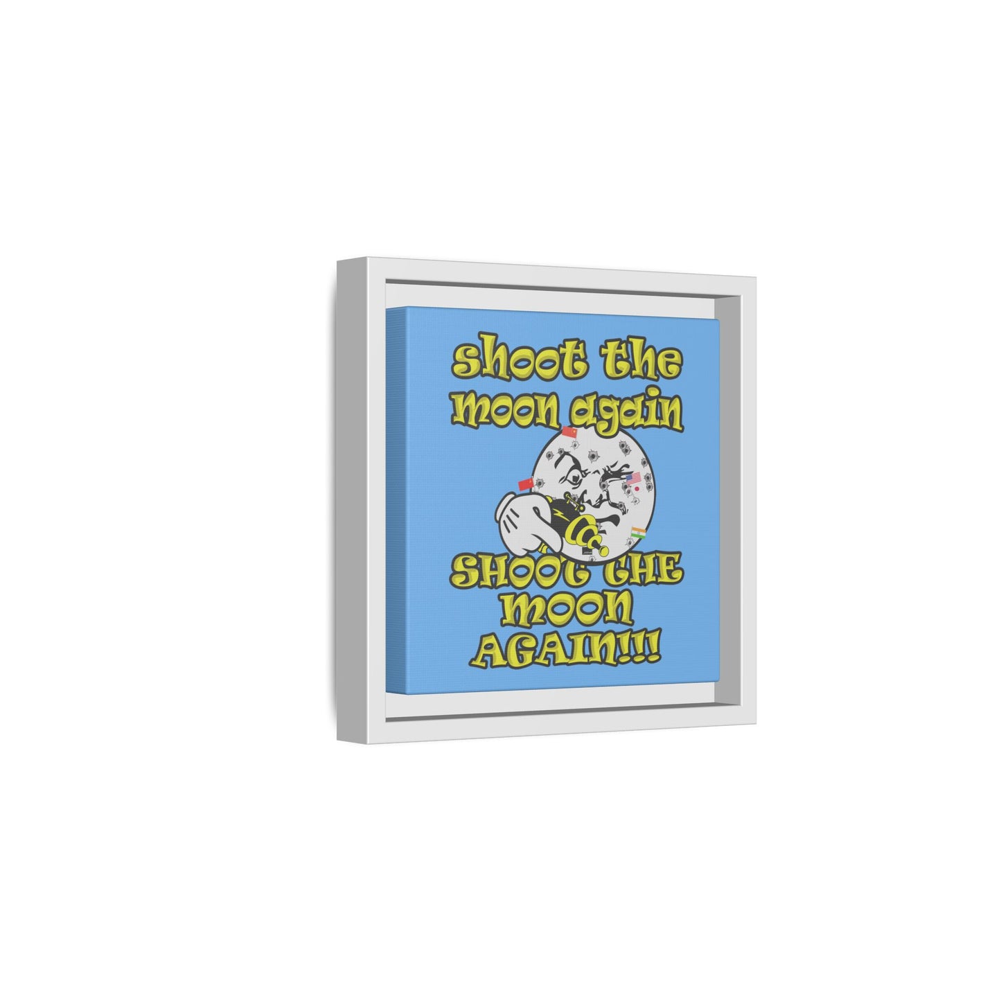 shoot the moon again - framed canvas art (light blue)