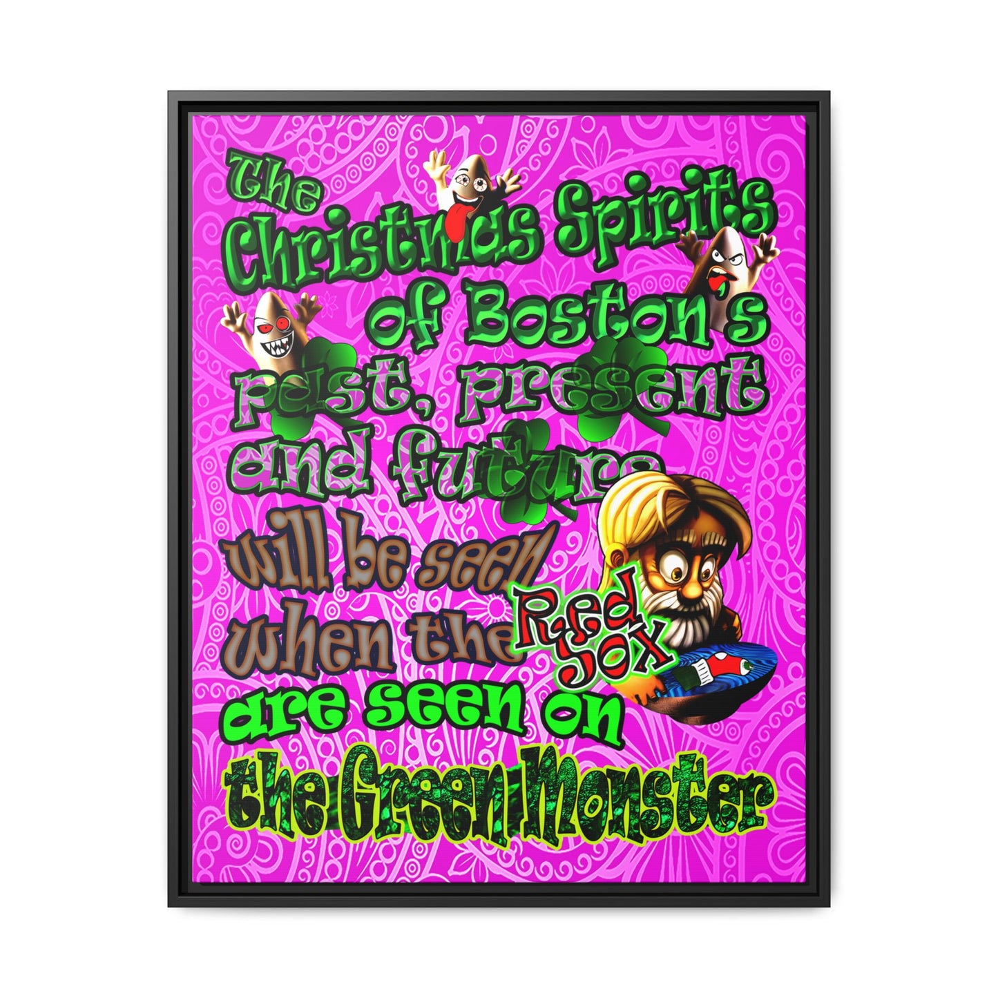 christmas spirits of boston - framed canvas art (pink swirl)