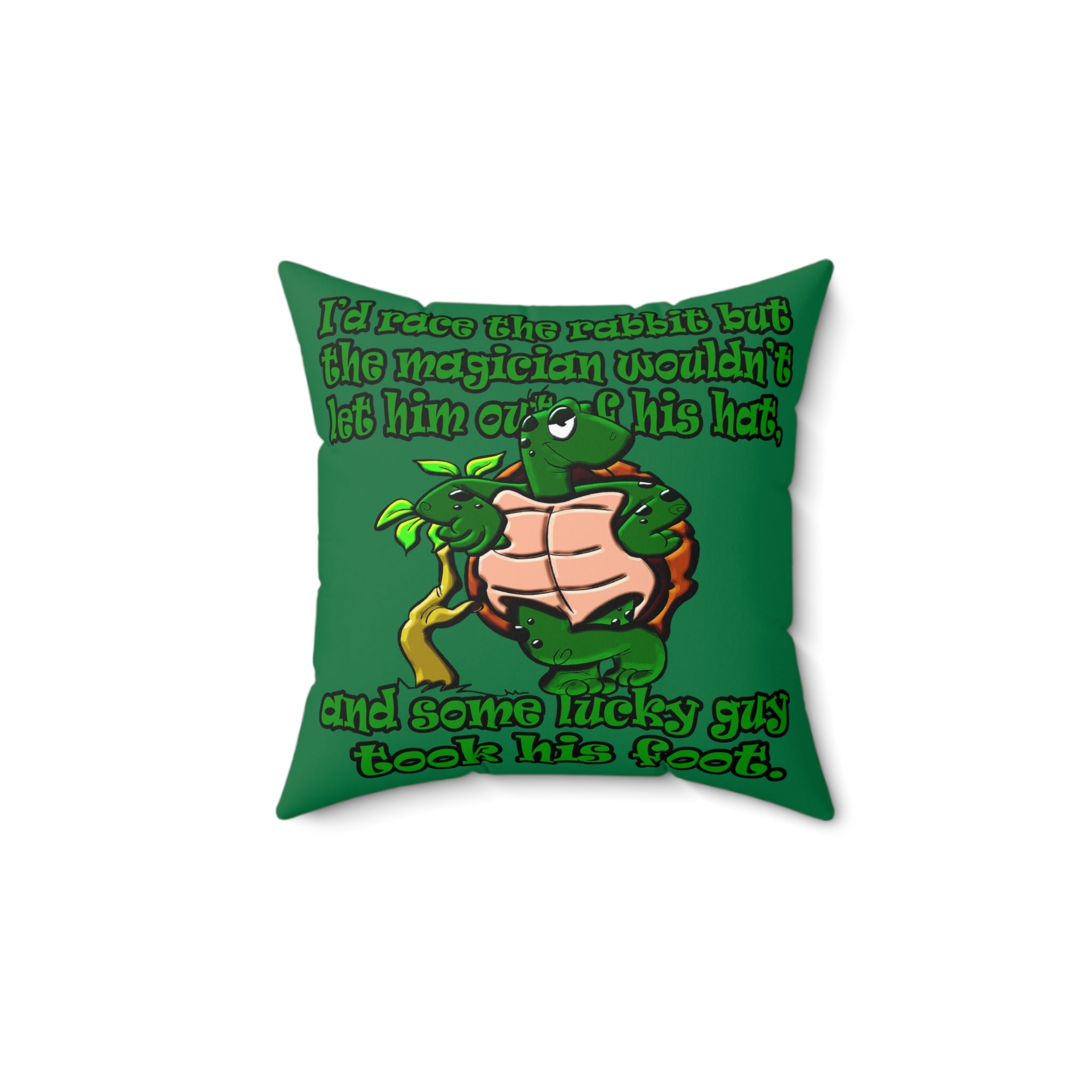 turtle race - Spun Polyester Square Pillow - (dark green)