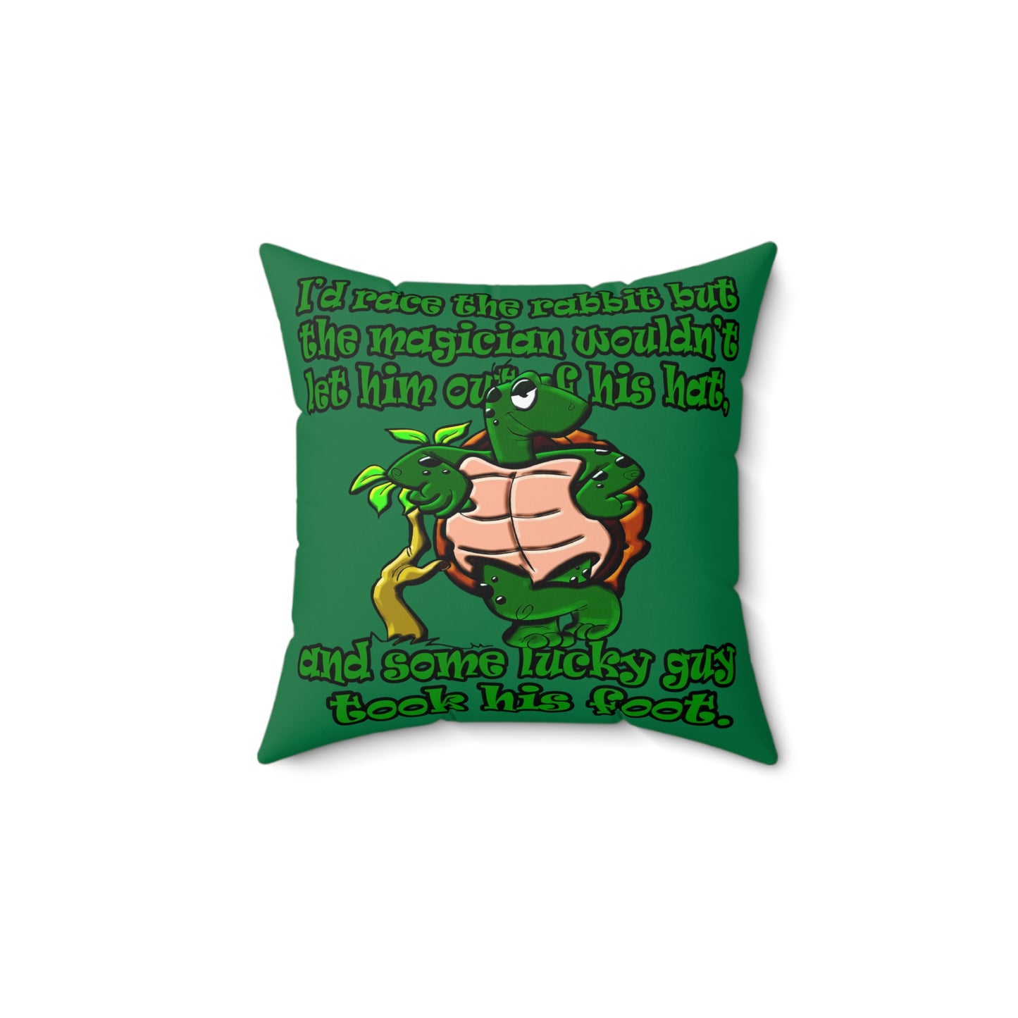 turtle race - Spun Polyester Square Pillow - (dark green)