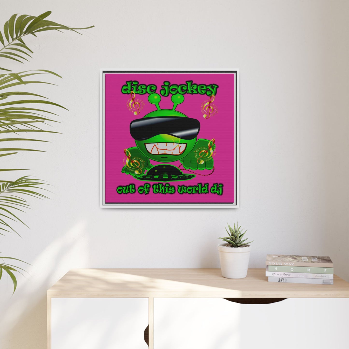 disc jockey - framed canvas art (pink)