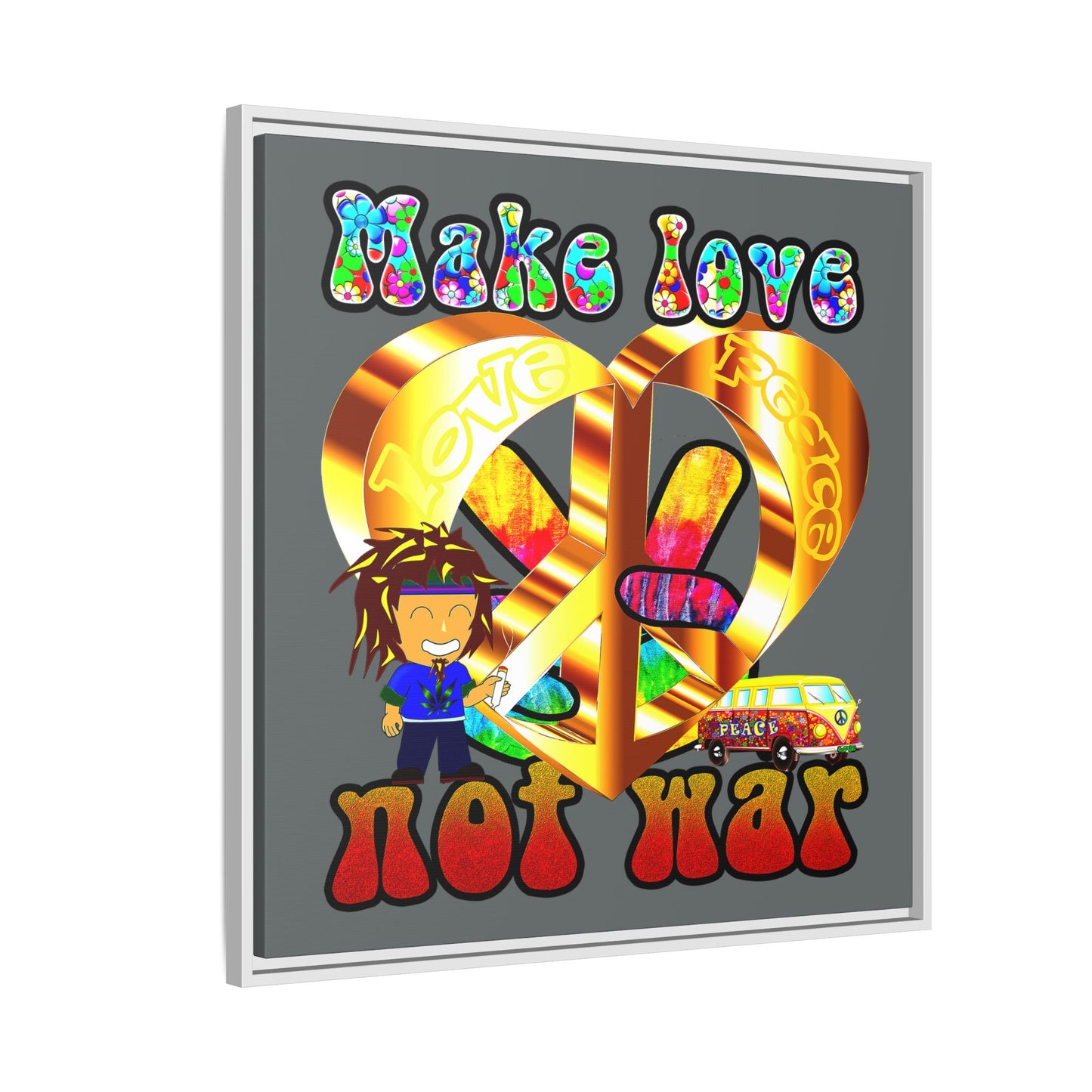 love peace - framed canvas art (dark grey)