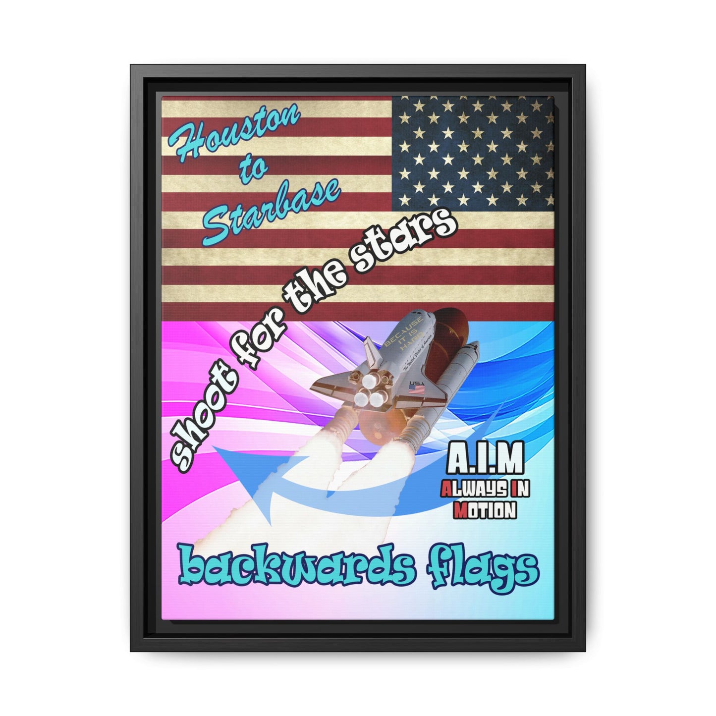 shoot for the stars - framed canvas art (light blue-pink wave)