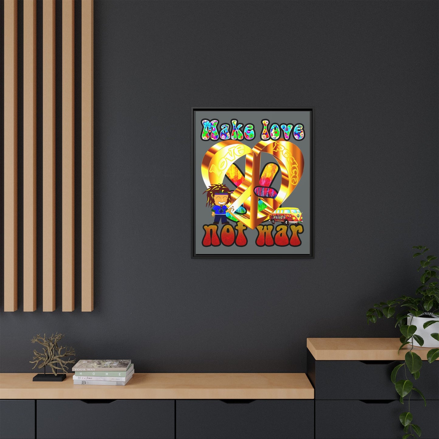 love peace - framed canvas art (dark grey)