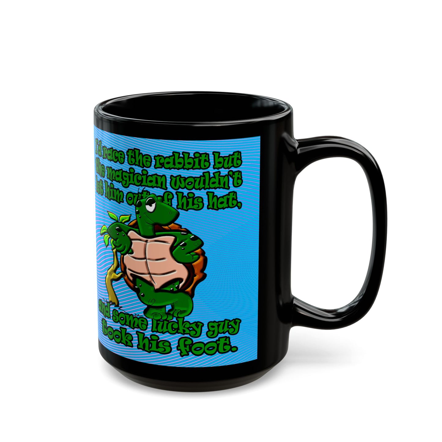 turtle race - Black Mug (light blue-purple wave)