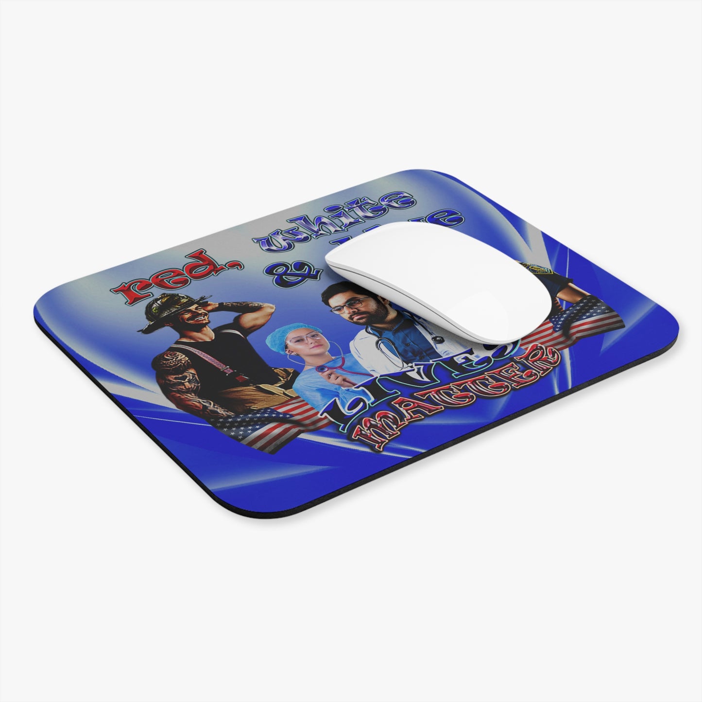 rw&b lives matter - Mouse Pad (Rectangle) (blue-white wave)