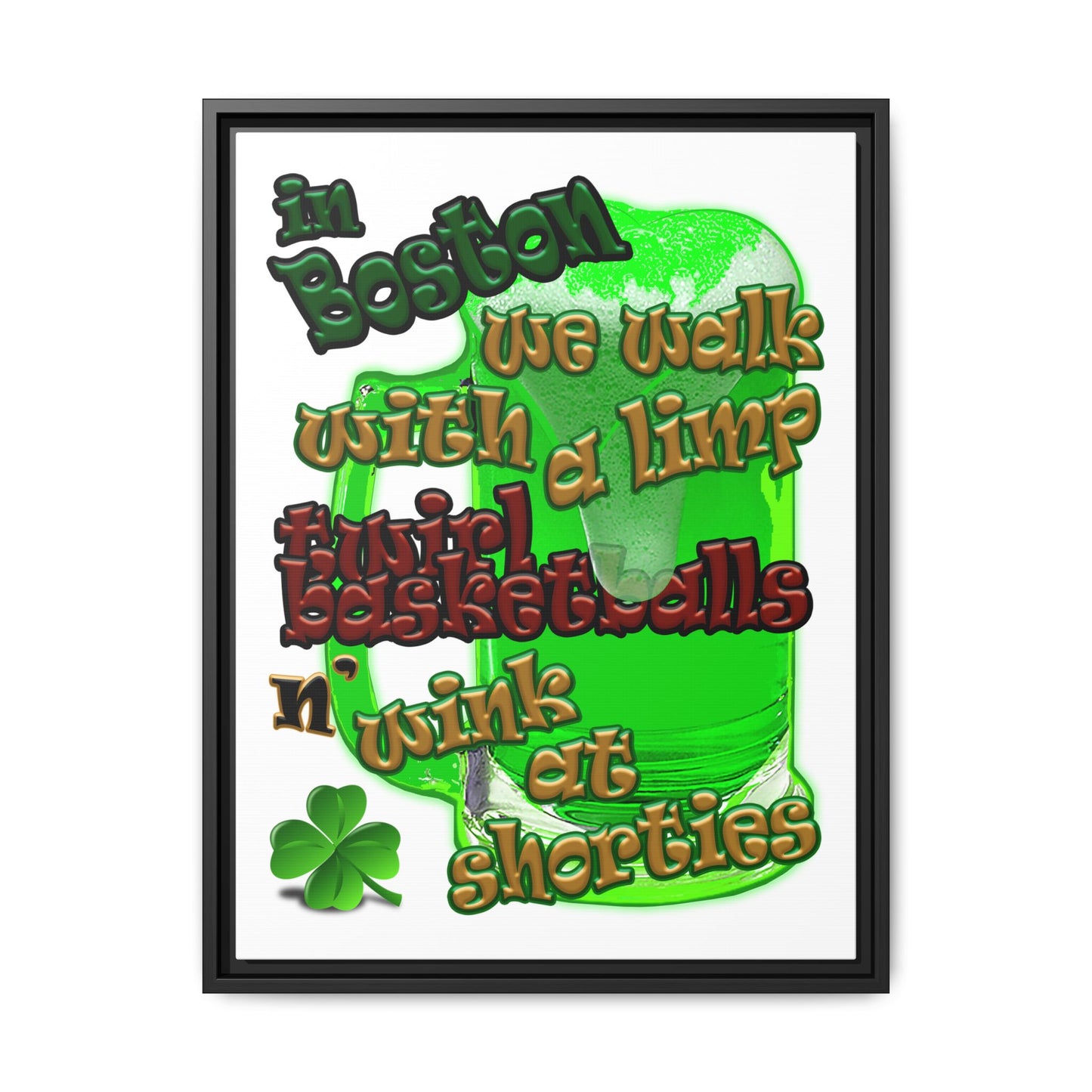 celtics logo - framed canvas art (white)