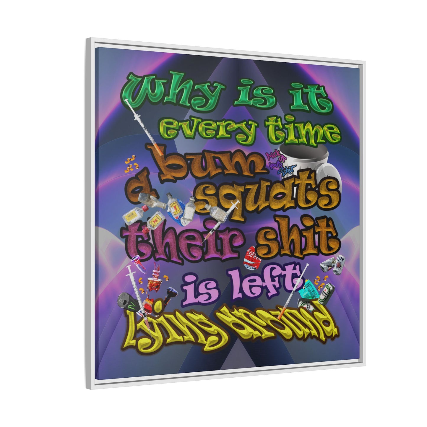 the bum's shit - framed canvas art (grey-pink wave)