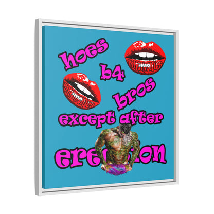 hoes b4 bros - framed canvas art (turquoise)