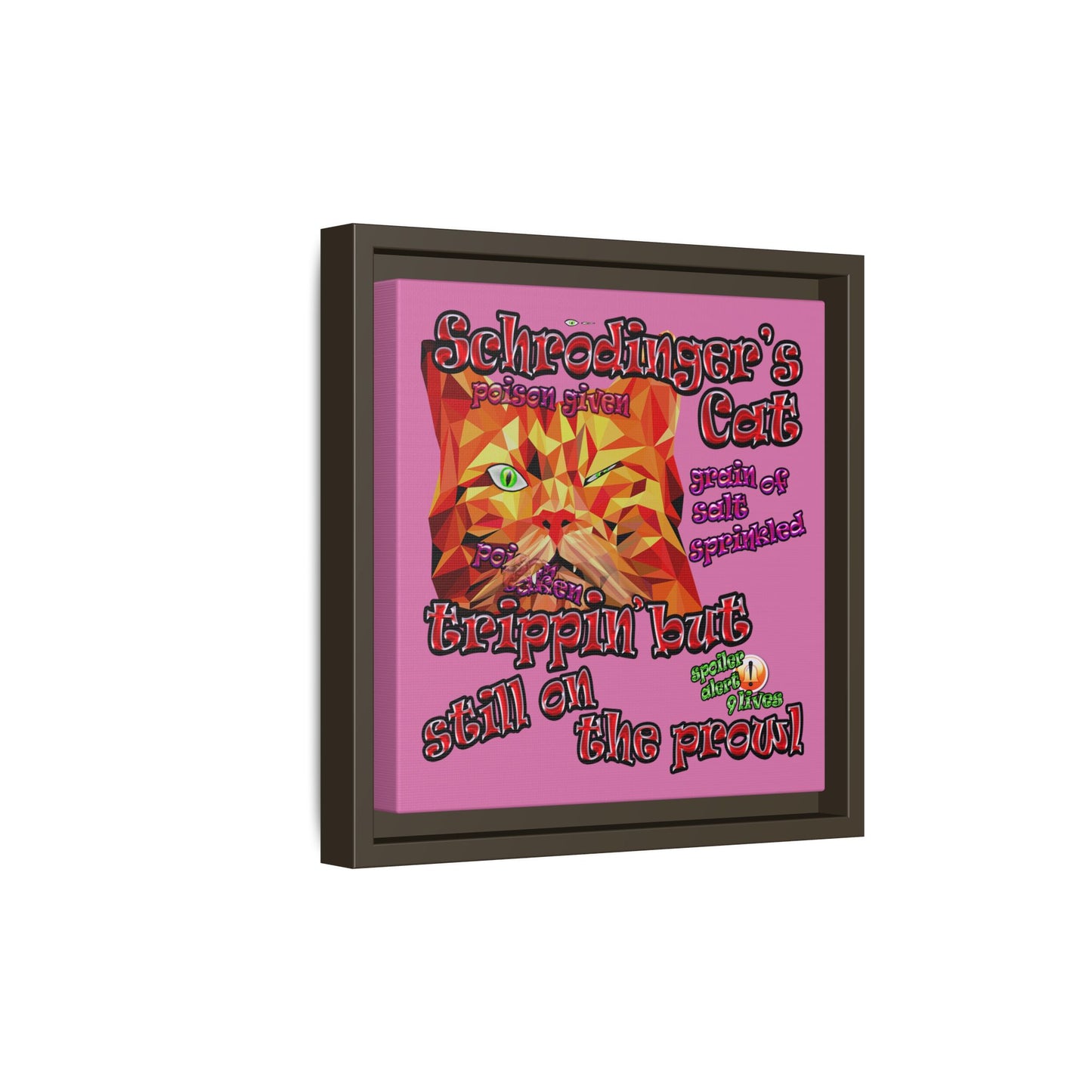schrodinger's cat - framed canvas art (light pink)