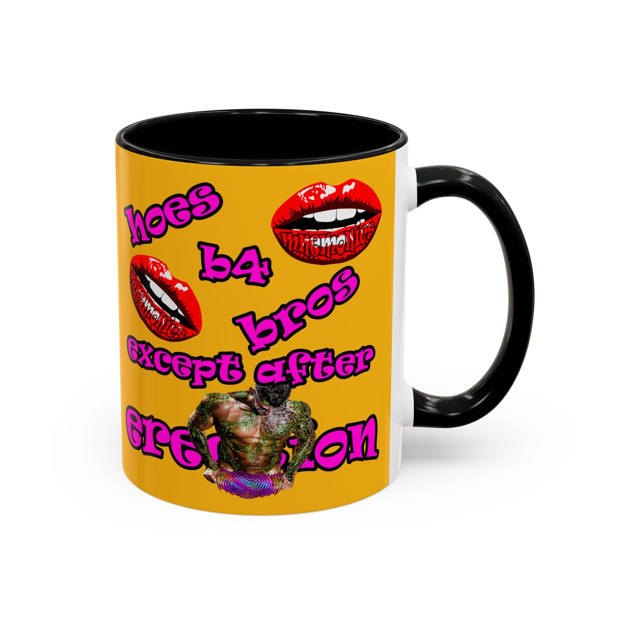 hoes b4 bros - Accent Mug (yellow)