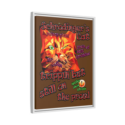 schrodinger's cat - framed canvas art (brown)