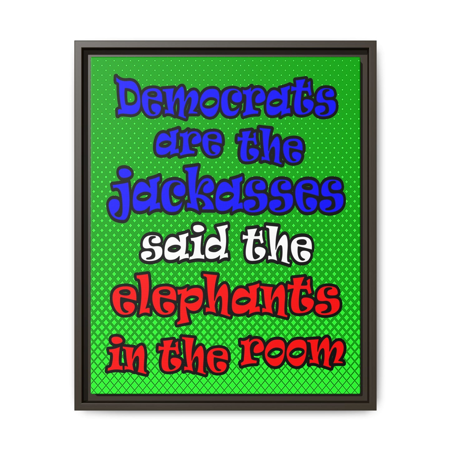 donkeys and elephants - framed canvas art (logo green)
