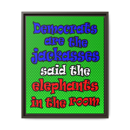 donkeys and elephants - framed canvas art (logo green)