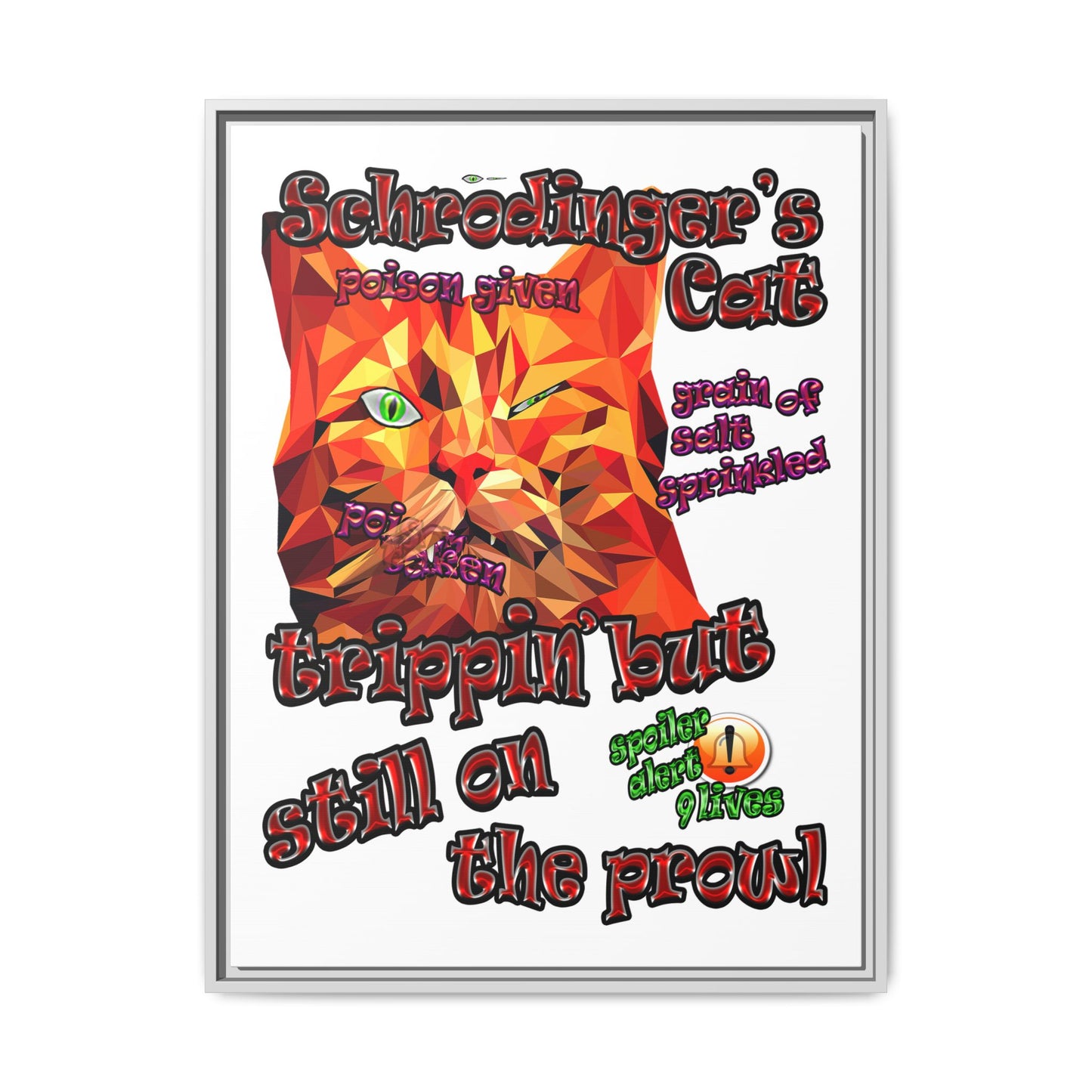 schrodinger's cat - framed canvas art (white)