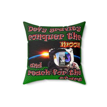 defy conquer reach - Faux Suede Square Pillow - (logo green)