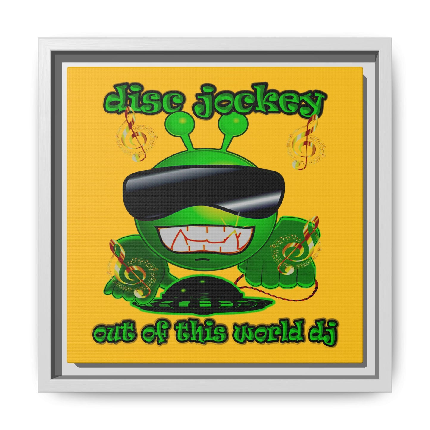 disc jockey - framed canvas art (yellow)