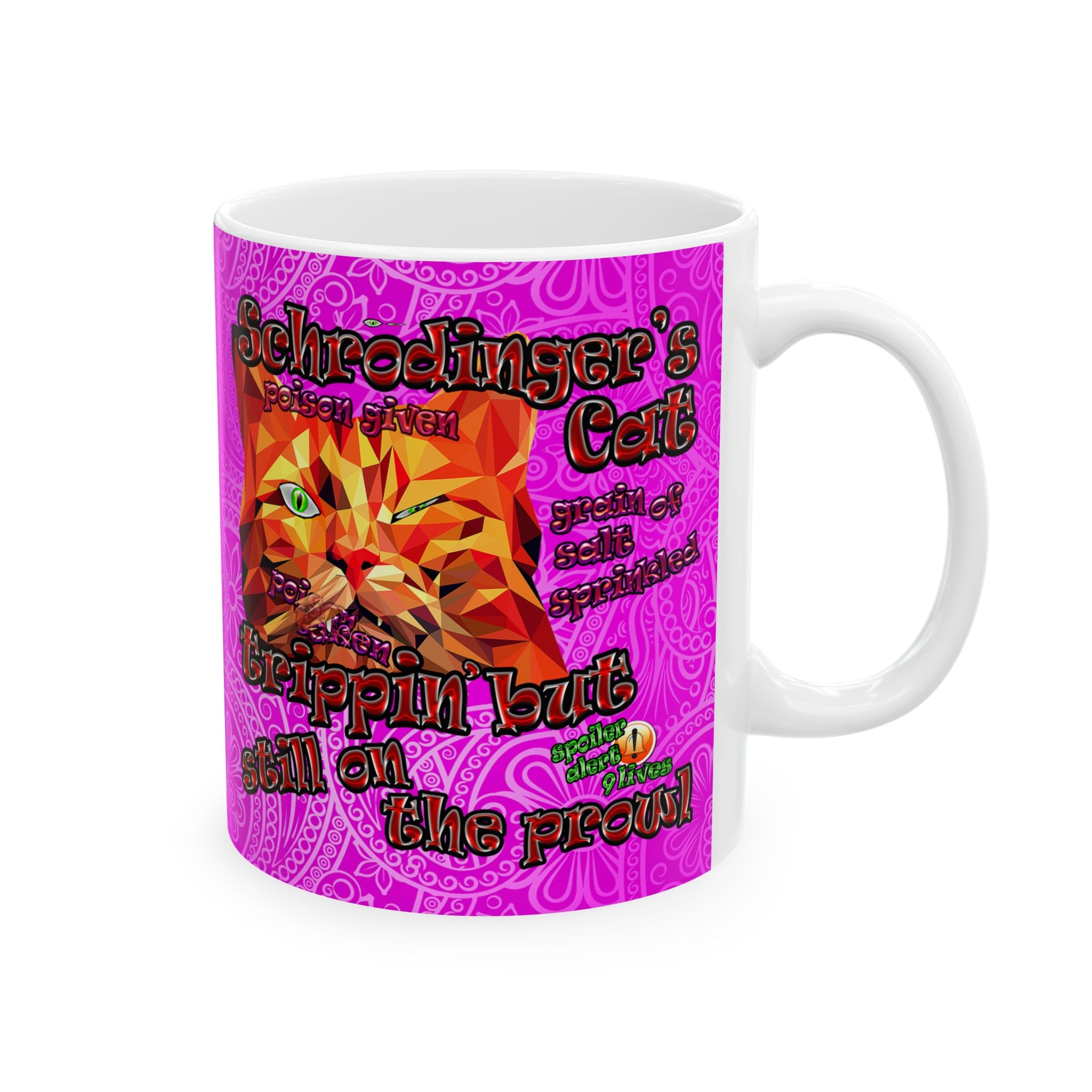 schrodinger's cat - White Mug (pink swirl)