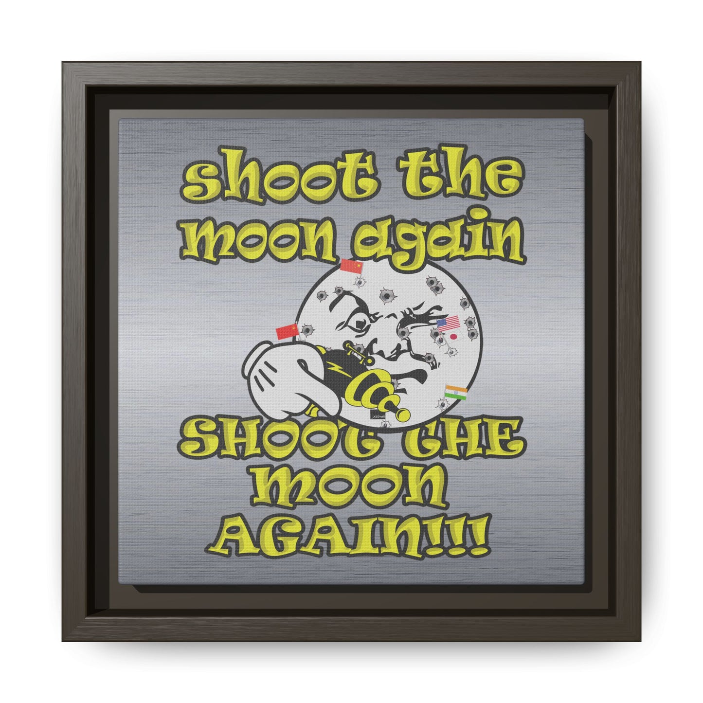 shoot the moon again - framed canvas art (brushed nickel)