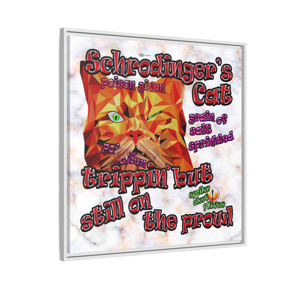 schrodinger's cat - framed canvas art (white marble)