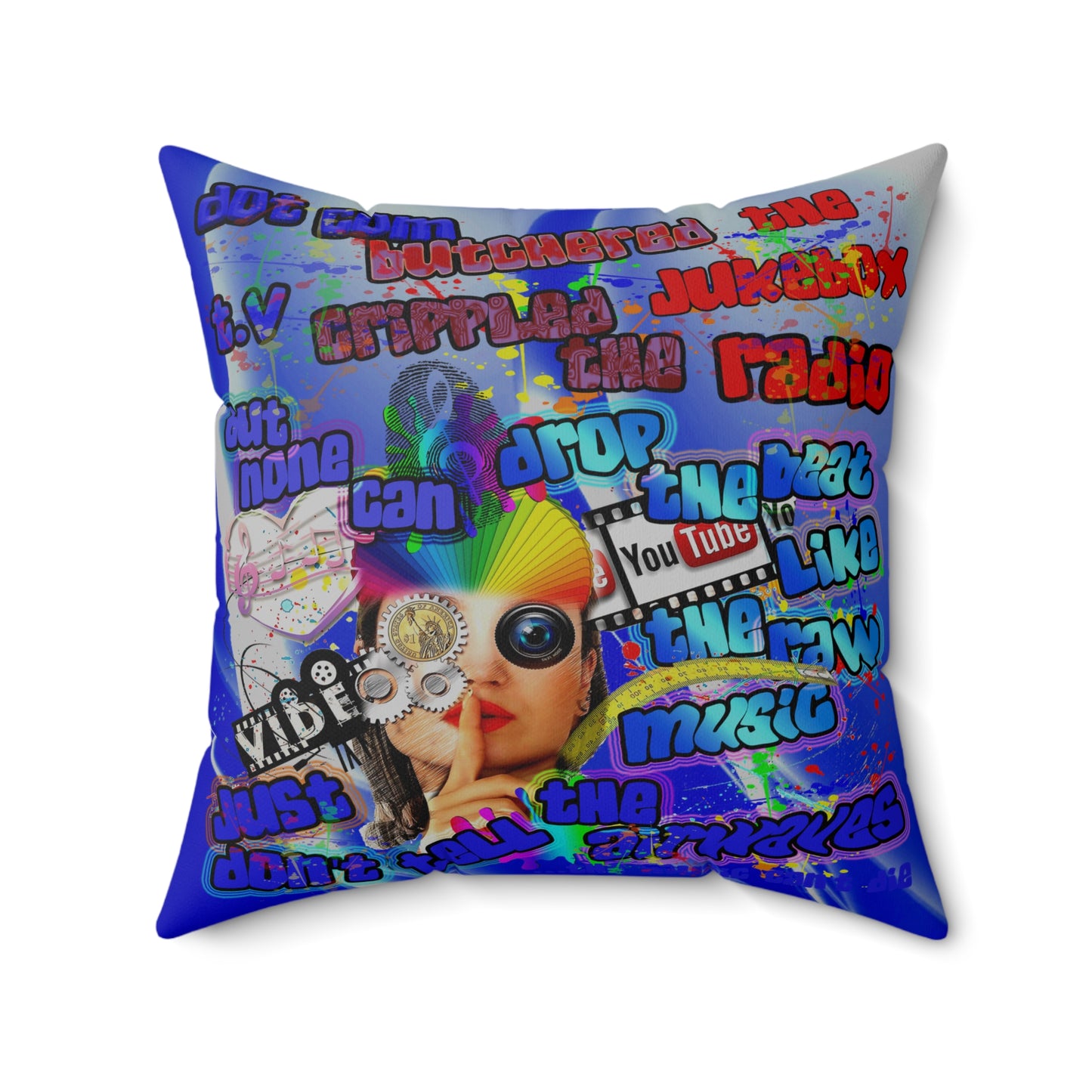 drop the beat - Spun Polyester Square Pillow - (blue-white wave)