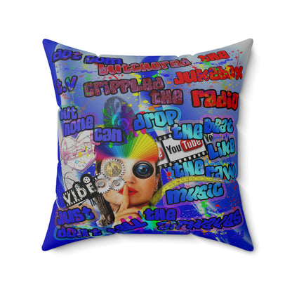drop the beat - Spun Polyester Square Pillow - (blue-white wave)