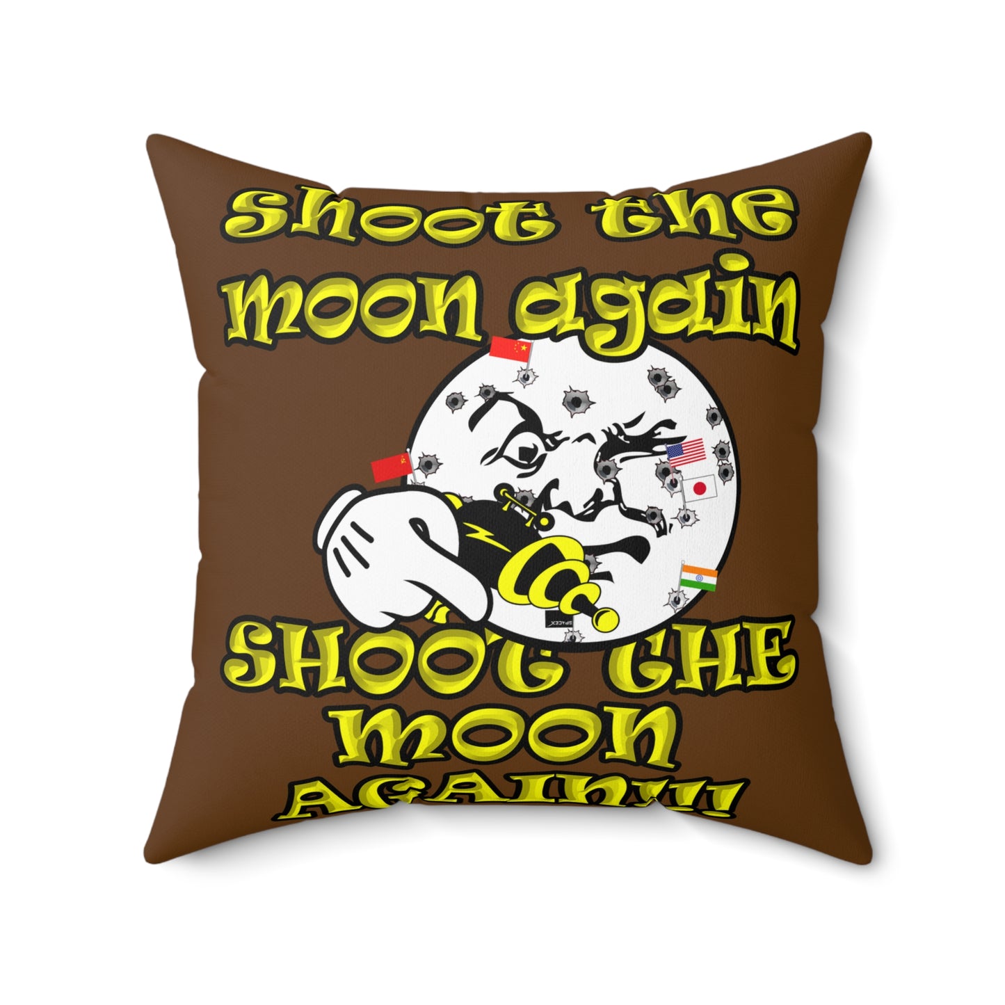 shoot the moon again - Spun Polyester Square Pillow - (brown)