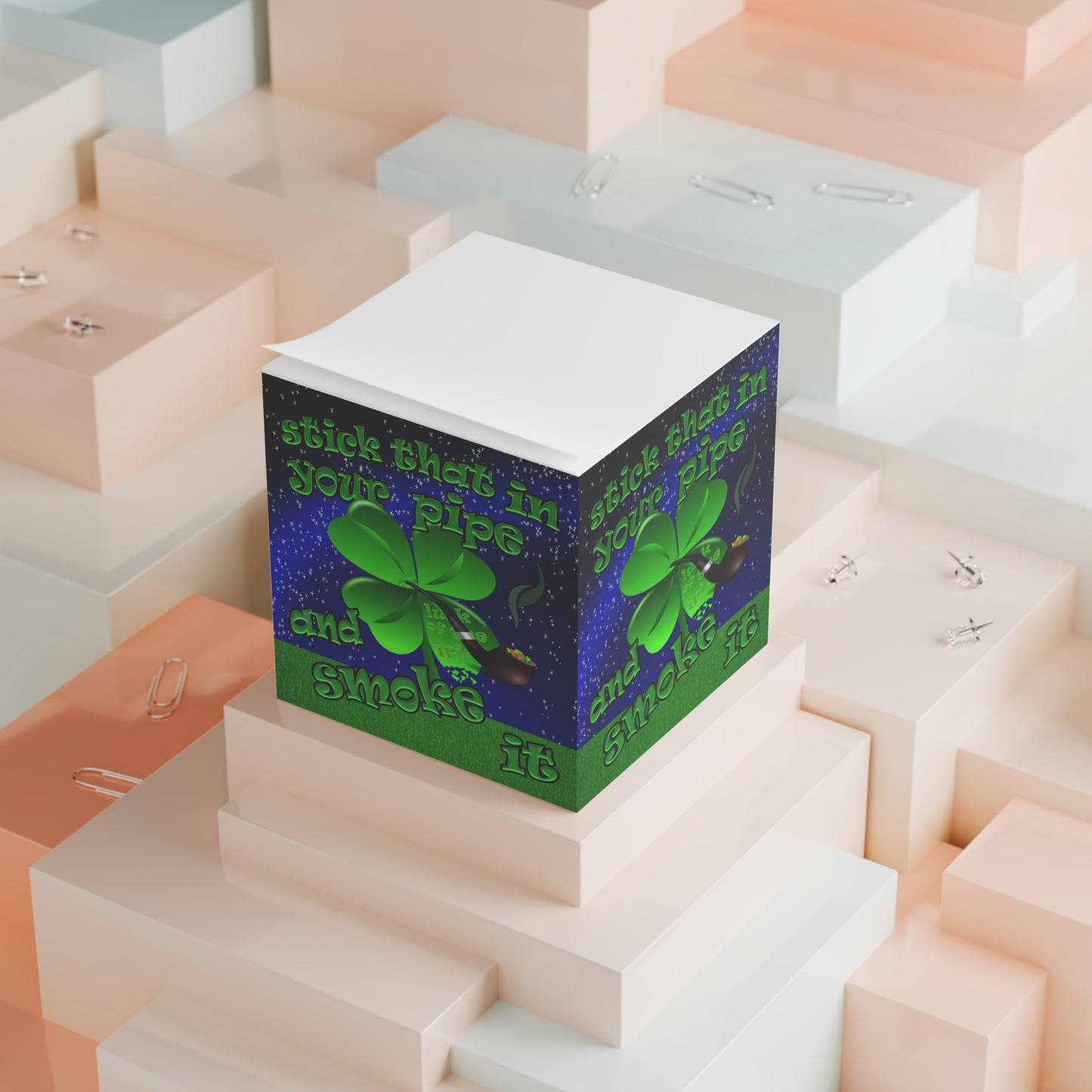 stick that in your pipe and smoke it - note cube ('snoops' background)