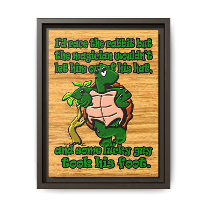 turtle race - framed canvas art (butterscotch wood finish)