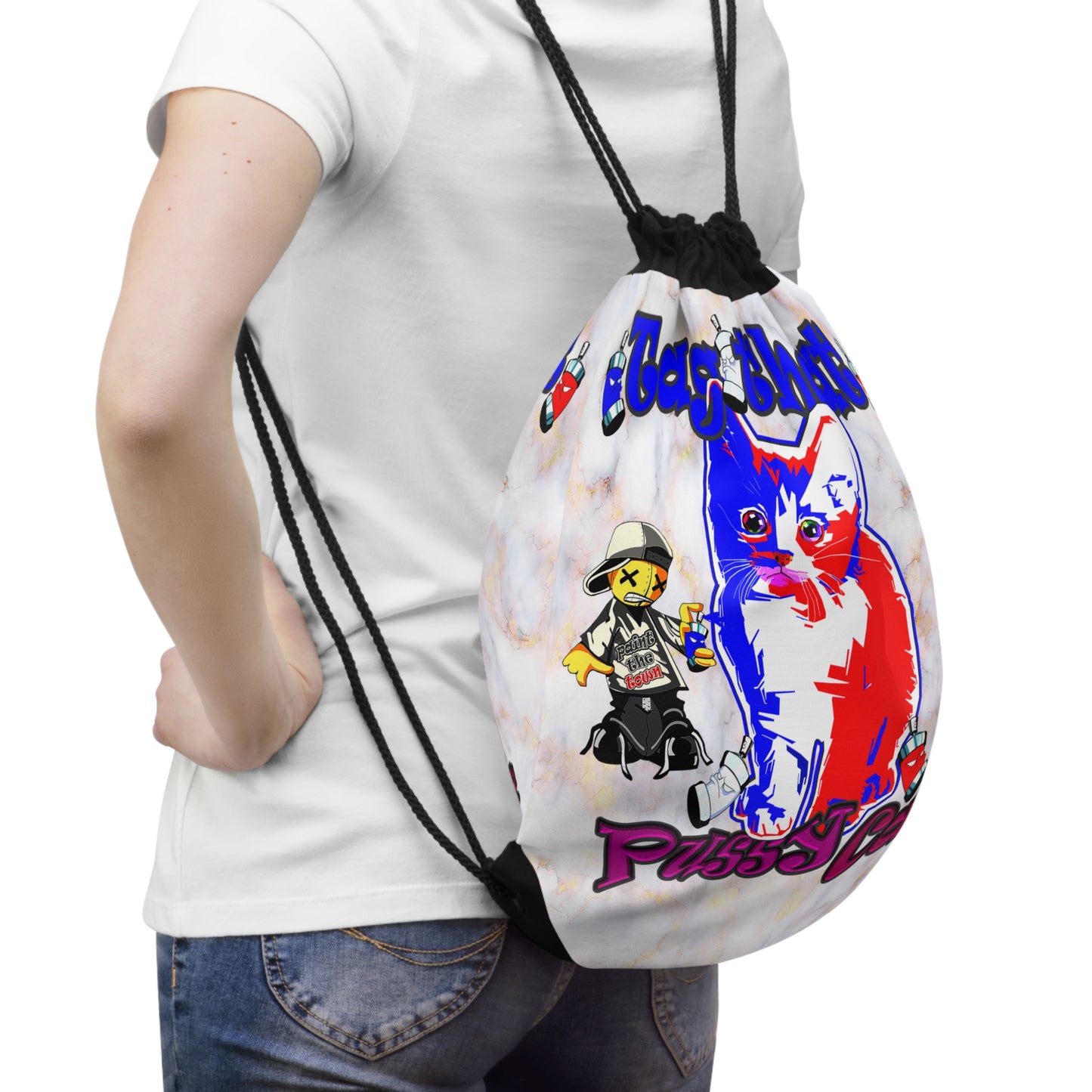 tag that - Drawstring Bag (white marble)
